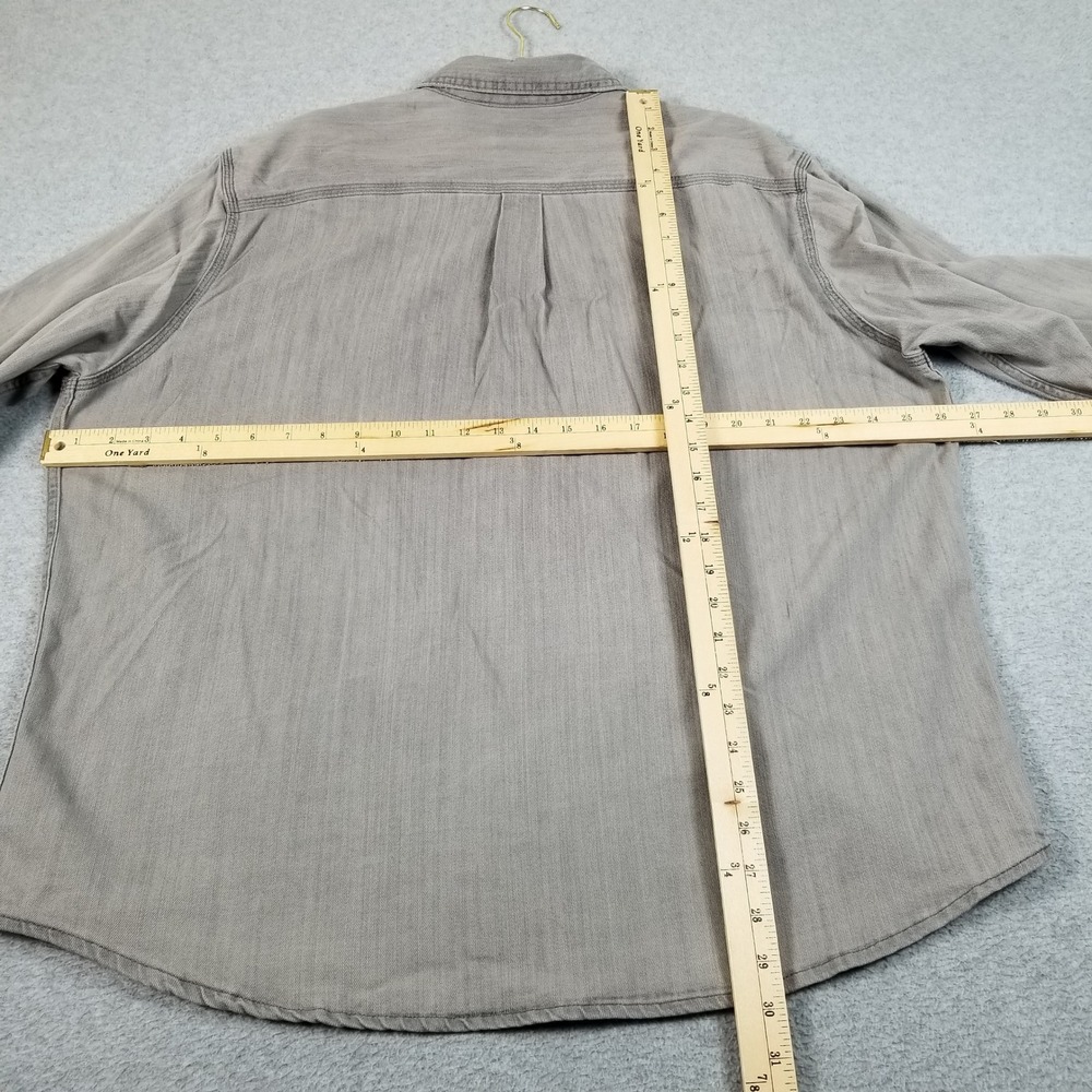 NEW Chaps Button Up Shirt Mens XXL 2XL Gray Stretch Denim Long Sleeves Casual - Picture 10 of 11